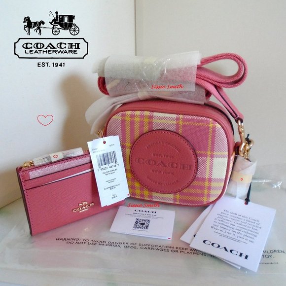 Mini Dempsey Camera Bag with Garden Plaid Print & Coach Patch - Picture 1 of 15